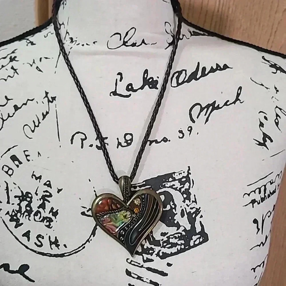 #34 set of 3 statement necklaces chunky heart metallic design beaded eclectic - Picture 2 of 4